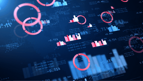 En bildskärm som visar grafer och cirklar.